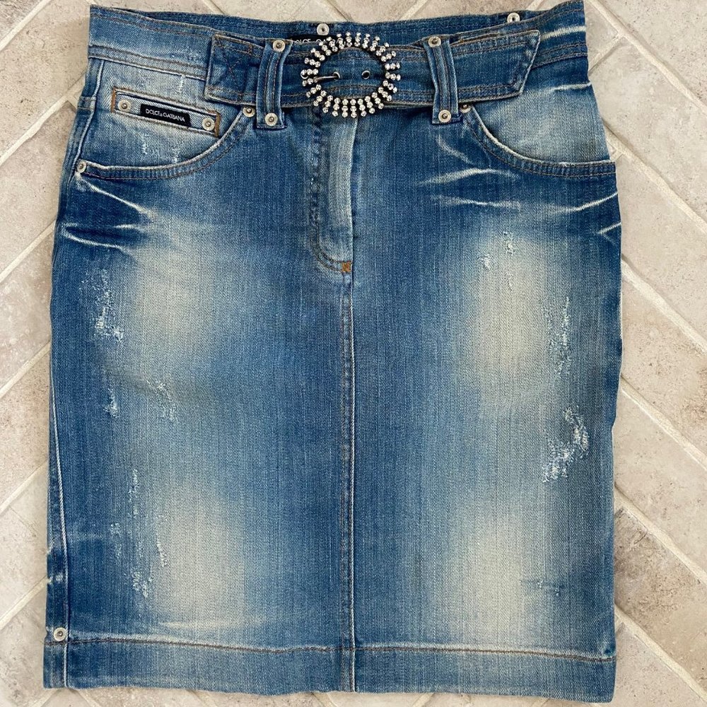 Dolce & Gabbana Denim Skirt with Crystal Belt, IT Size 40 (US 4)